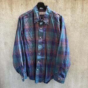 Bergdorf Goodman Shirt Vintage Button Down Plaid Long Sleeve Multicolor Size L